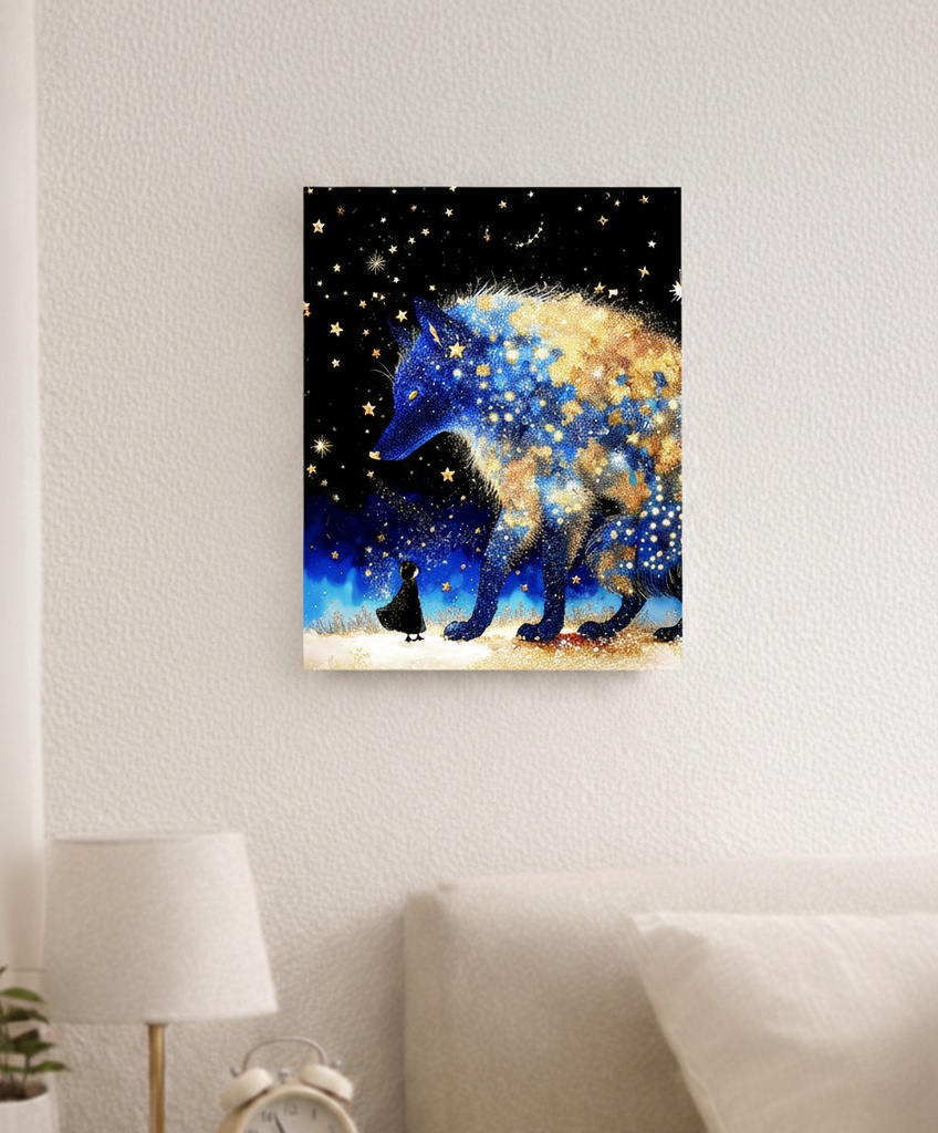 静かな夜と星の狼│キャンバスアート