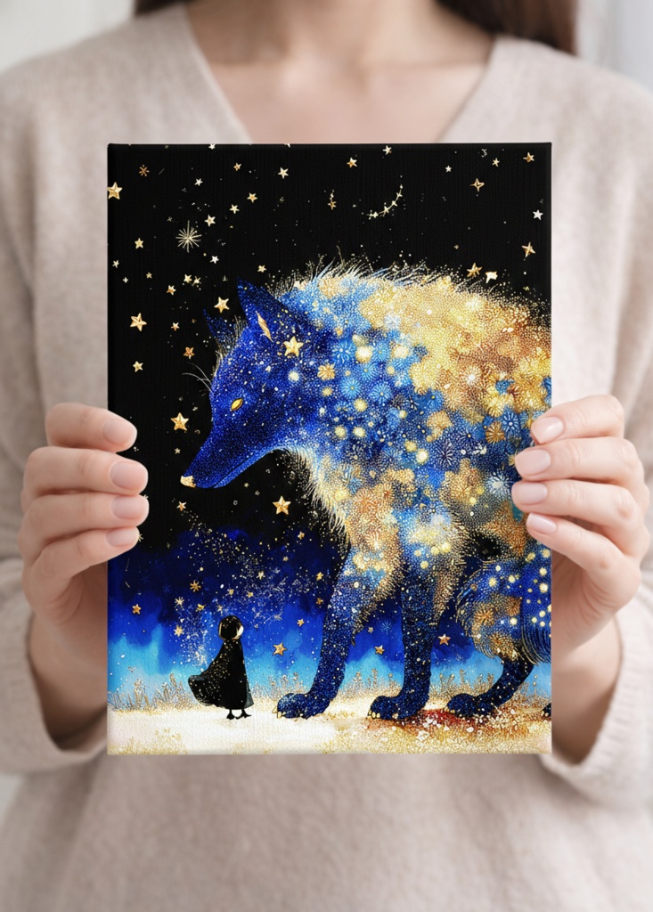 静かな夜と星の狼│キャンバスアート