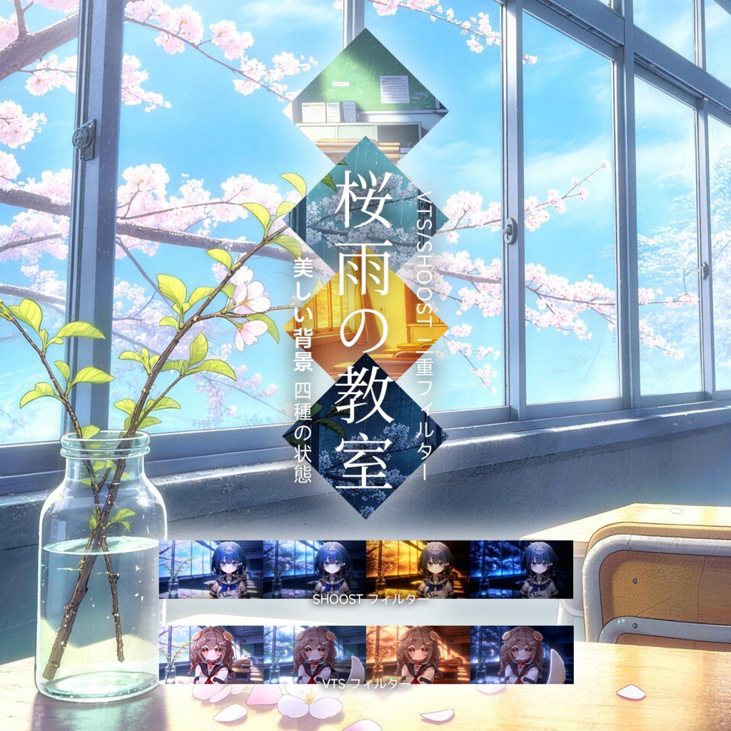 【Vtuber - 動く配信背景】桜雨の教室 |VFX|Shoostフィルタープリセット