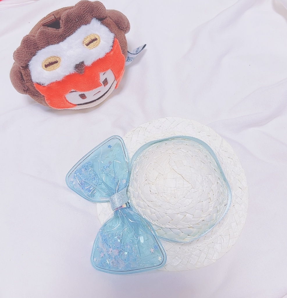 ぬい用麦わら帽子青