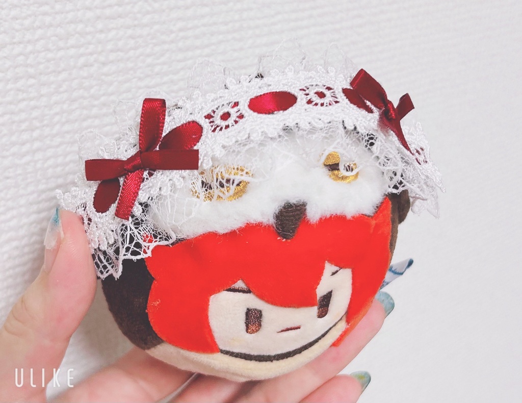 ぬい用ヘッドドレス　赤リボンレース白