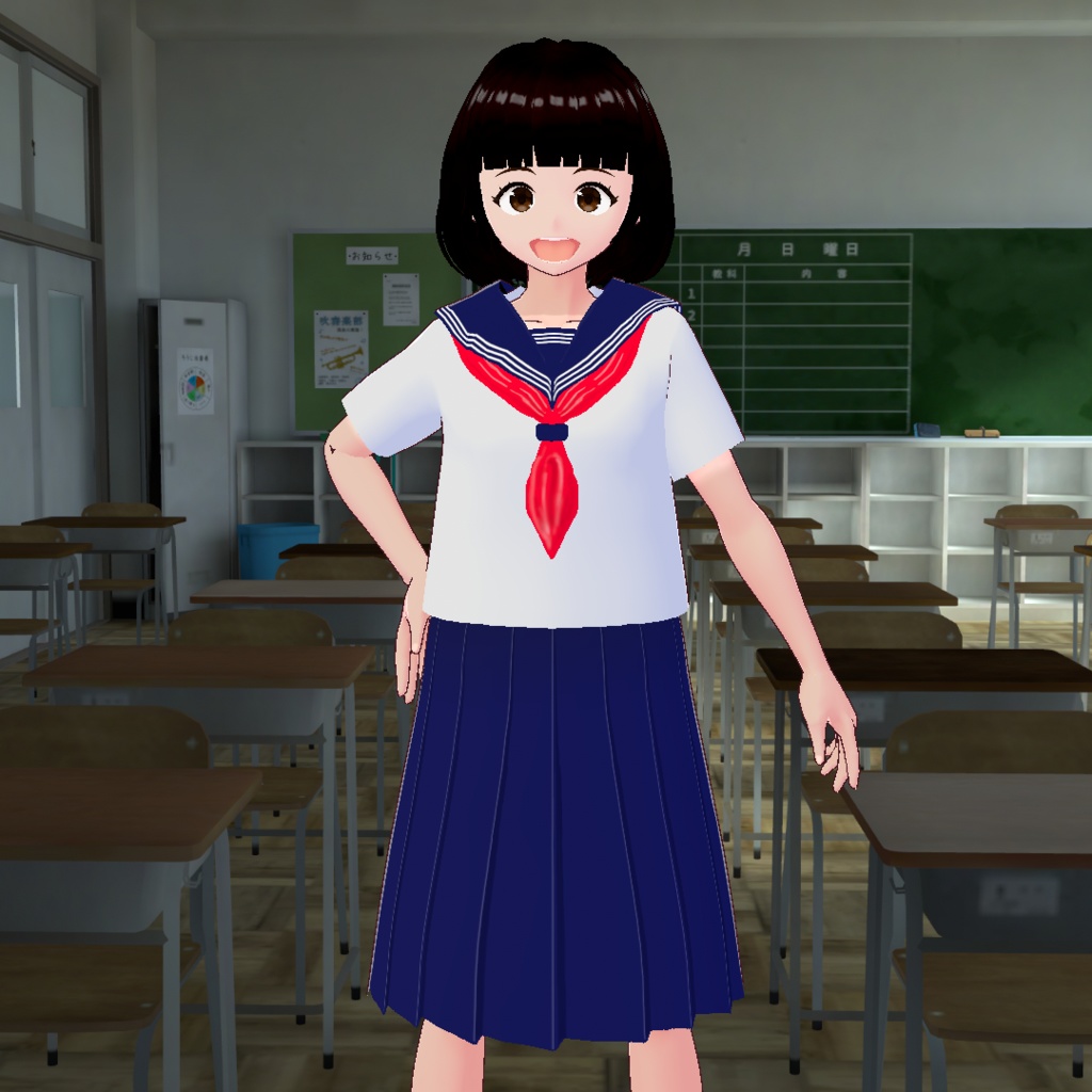 伝統的なセーラー服(紺・白,長袖・半袖,スカーフ3色)