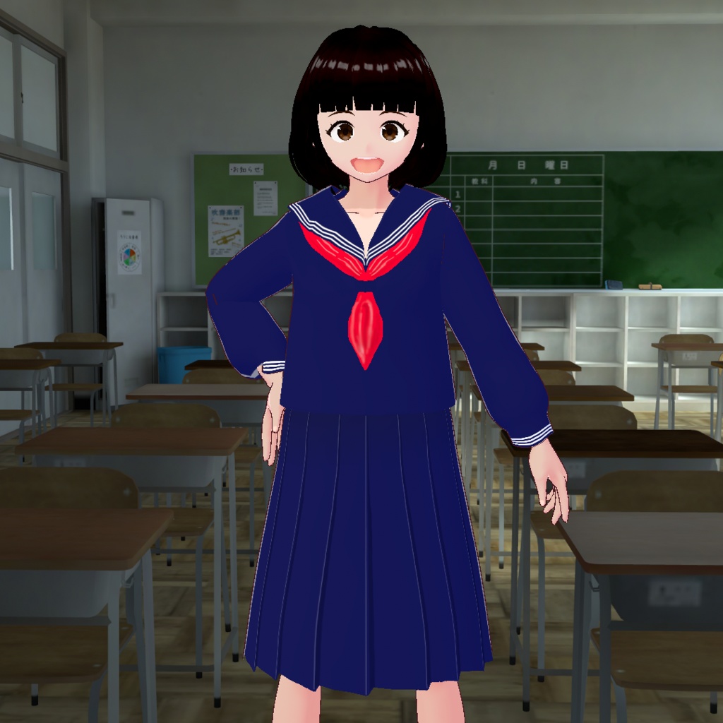 伝統的なセーラー服(紺・白,長袖・半袖,スカーフ3色)