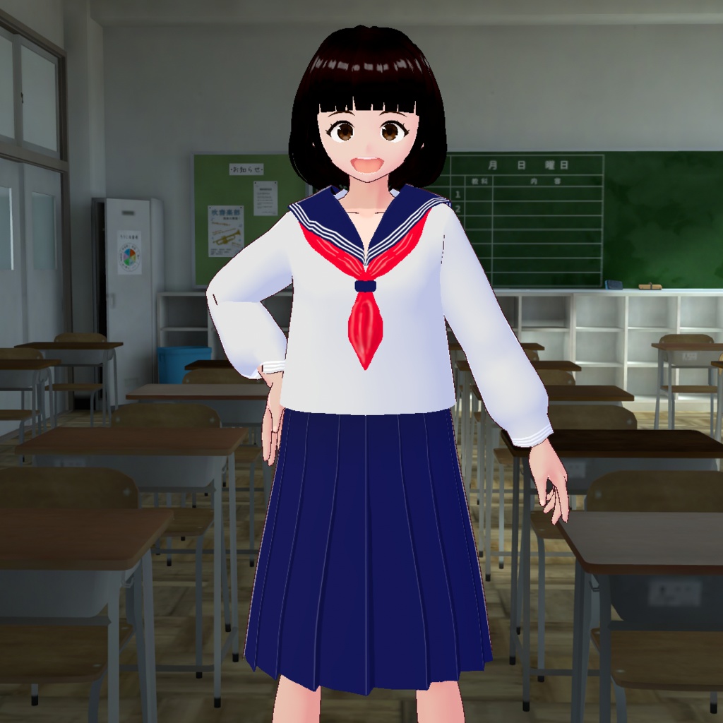 伝統的なセーラー服(紺・白,長袖・半袖,スカーフ3色)