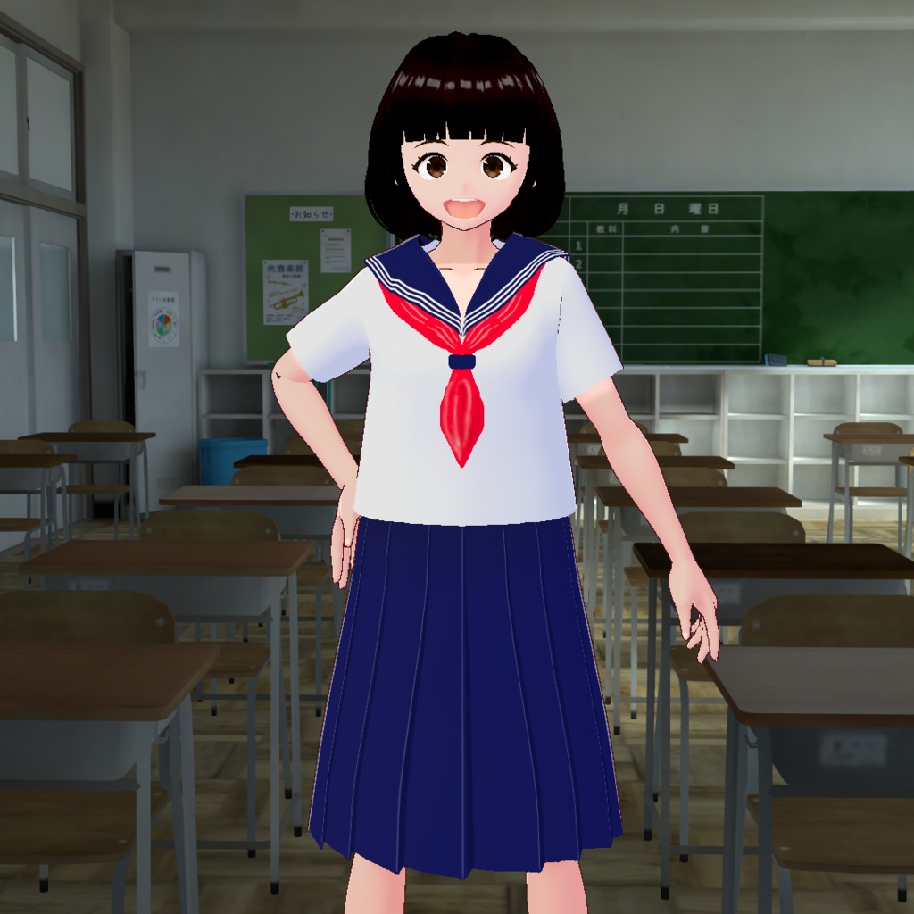 伝統的なセーラー服(紺・白,長袖・半袖,スカーフ3色)