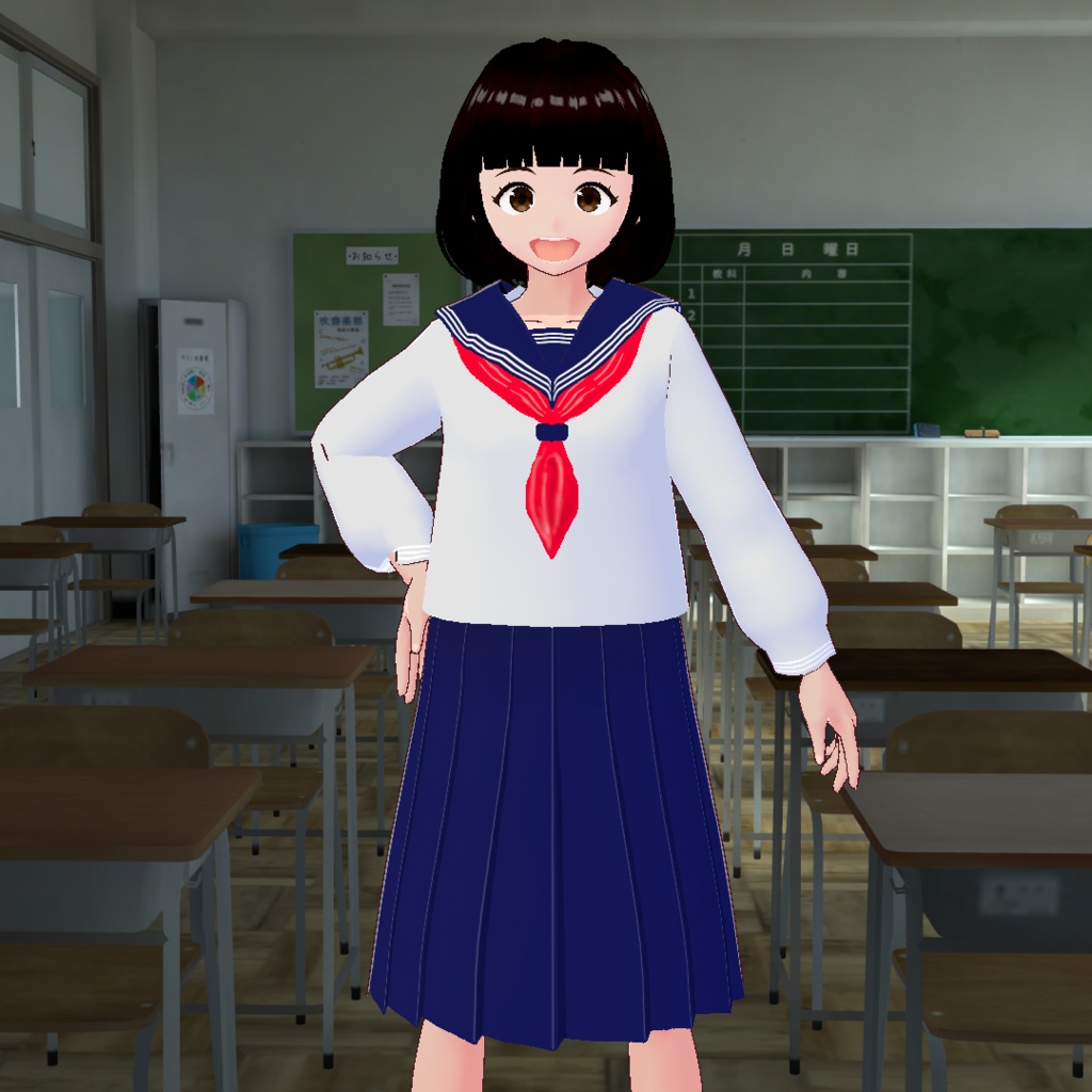 伝統的なセーラー服(紺・白,長袖・半袖,スカーフ3色)