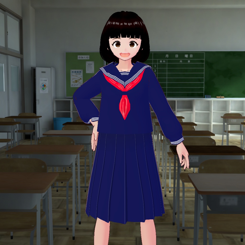 伝統的なセーラー服(紺・白,長袖・半袖,スカーフ3色)