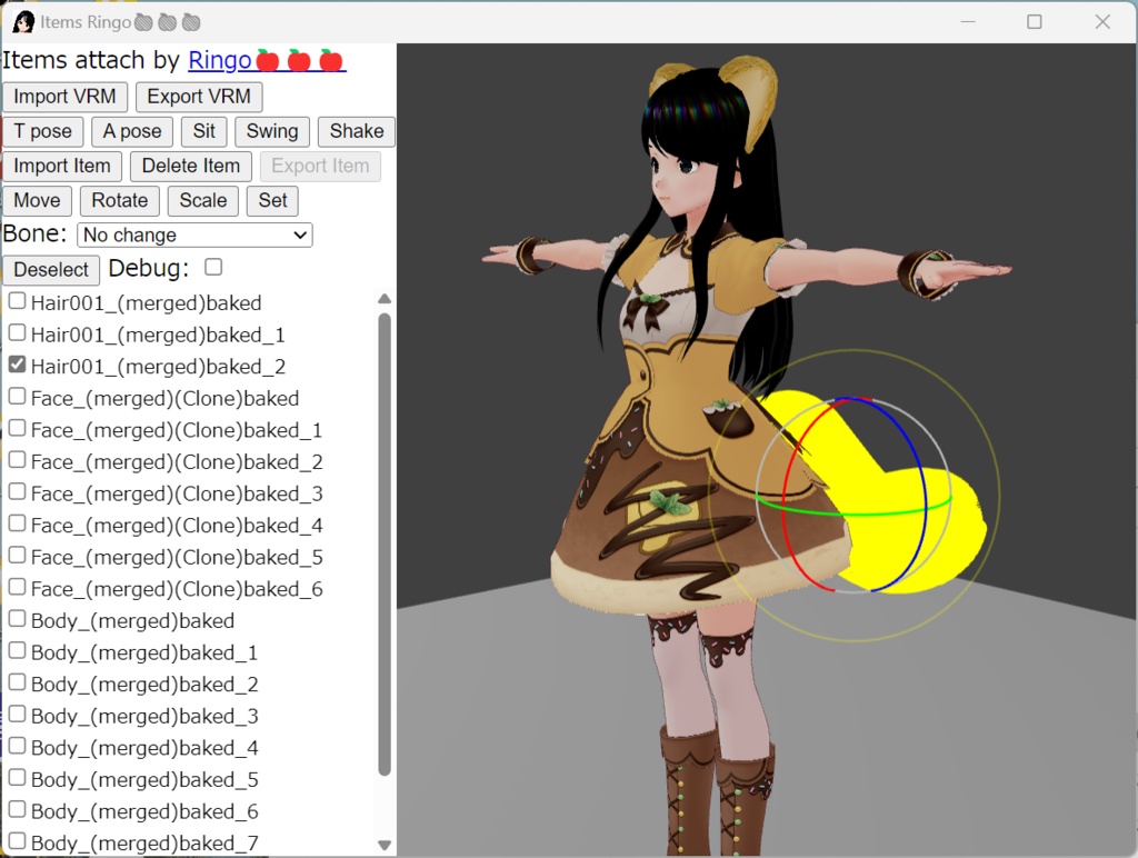 暫定版 髪型アイテム取り付けWindowsアプリ (Items)