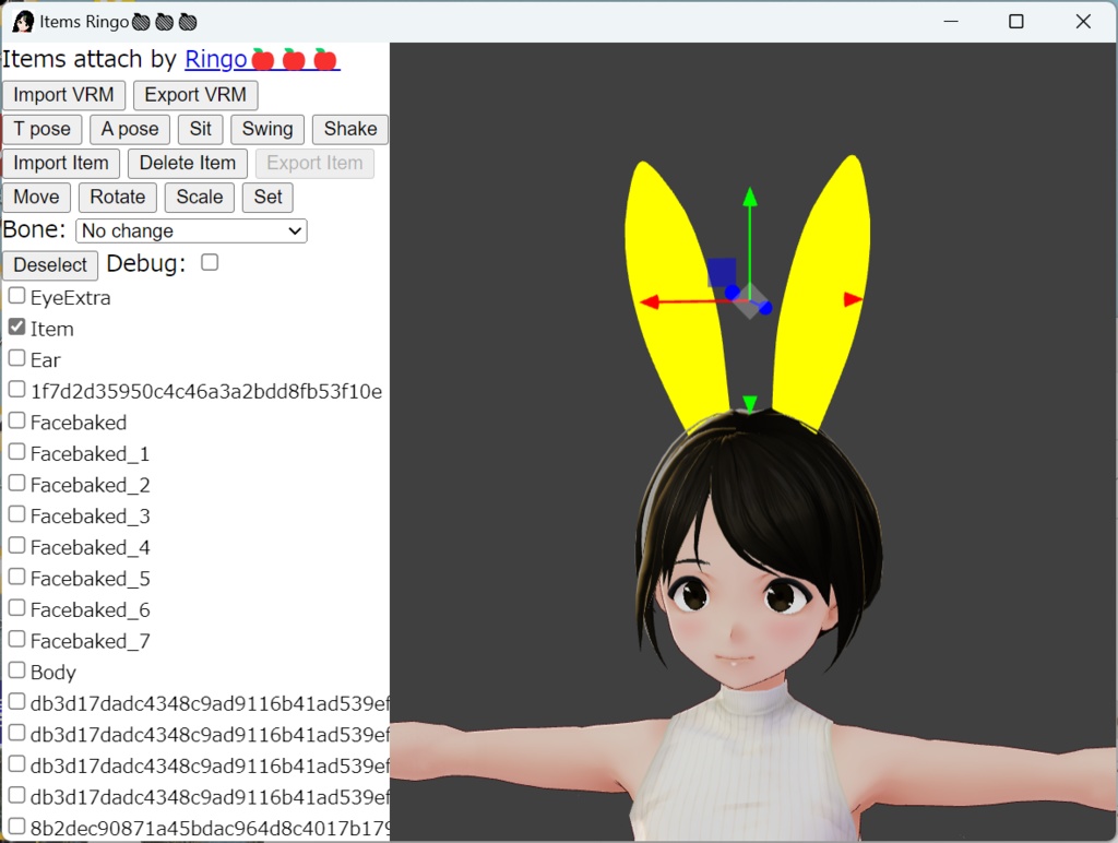 暫定版 髪型アイテム取り付けWindowsアプリ (Items)