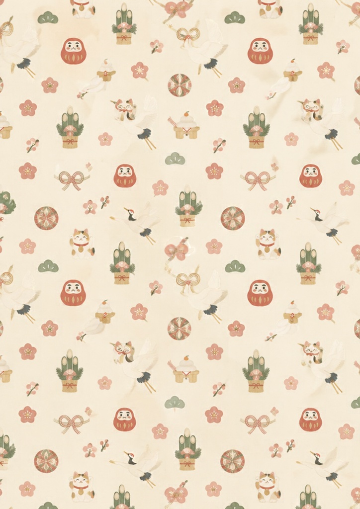 Japanese New Year Digital Paper – お正月の縁起ものパターン