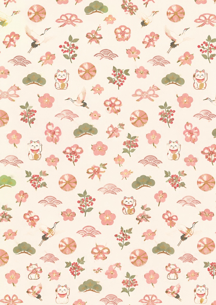 Japanese New Year Digital Paper – お正月の縁起ものパターン