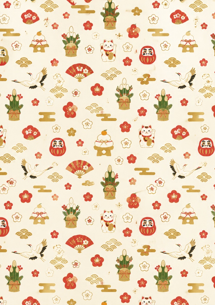 Japanese New Year Digital Paper – お正月の縁起ものパターン