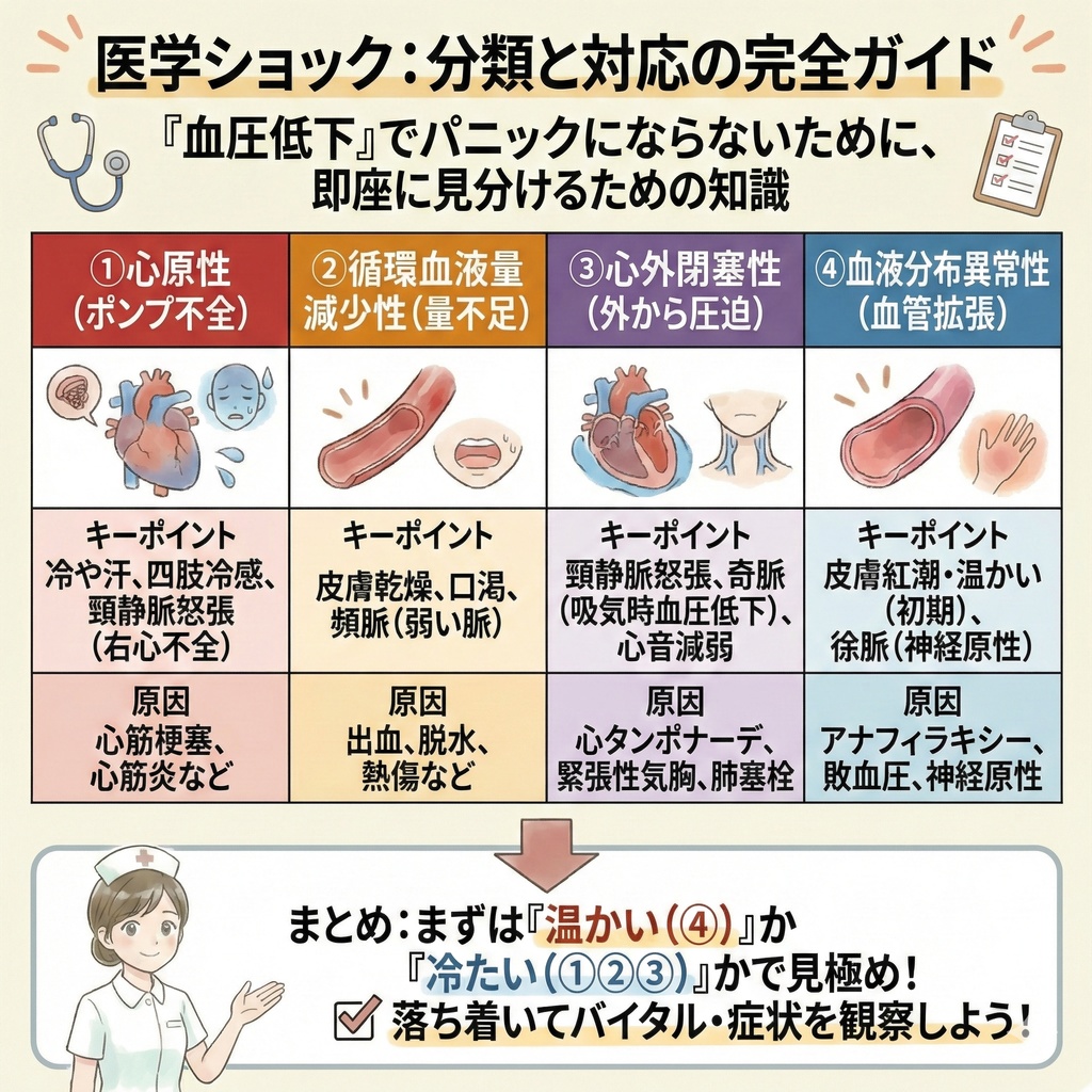 ショックの4分類・判別ポイントまとめ