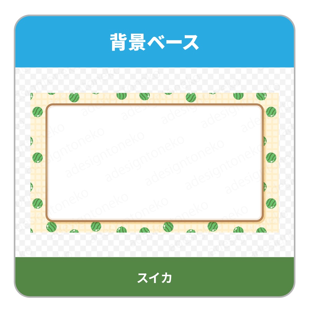 果物模様の背景ベースと画面枠(果物6種・形3種)