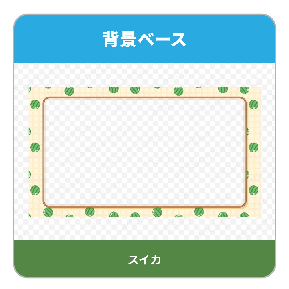 果物模様の背景ベースと画面枠(果物6種・形3種)