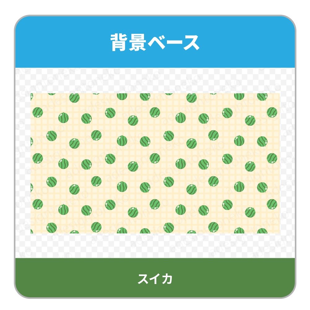 果物模様の背景ベースと画面枠(果物6種・形3種)
