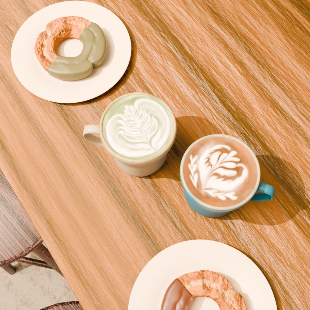 【Blender対応】3Dモデル:カフェ/ラテアートセット
