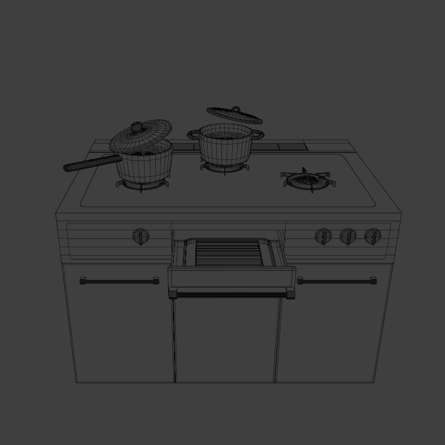 【Blender対応】3Dモデル:キッチンコンロ/ガラス鍋セット
