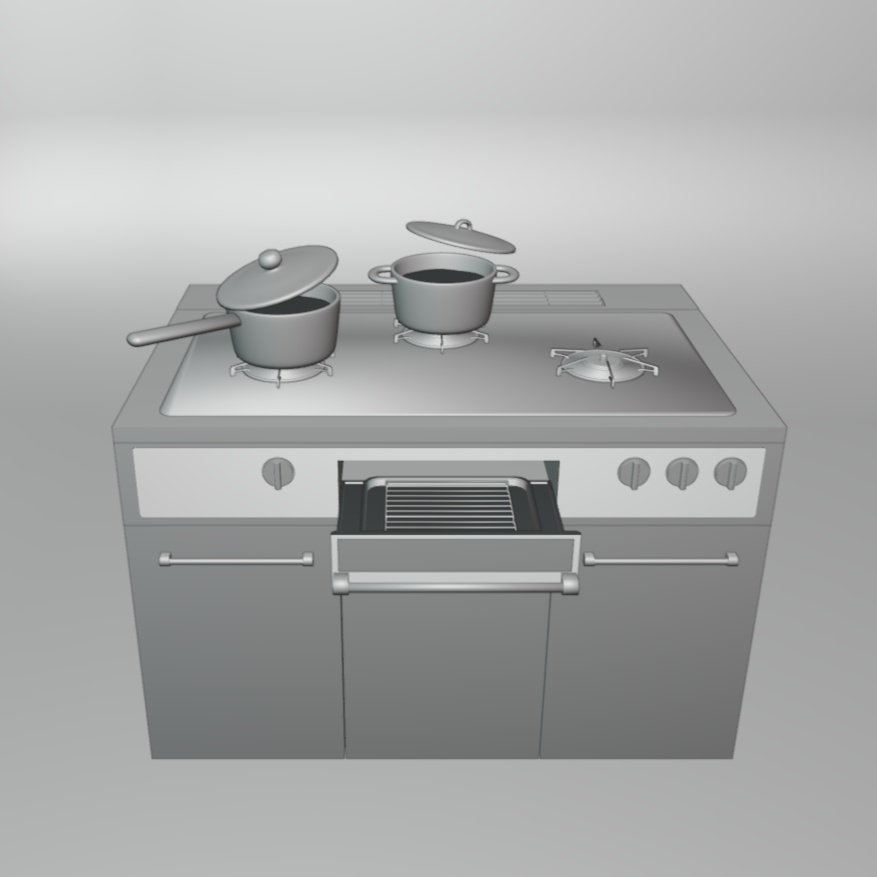 【Blender対応】3Dモデル:キッチンコンロ/ガラス鍋セット