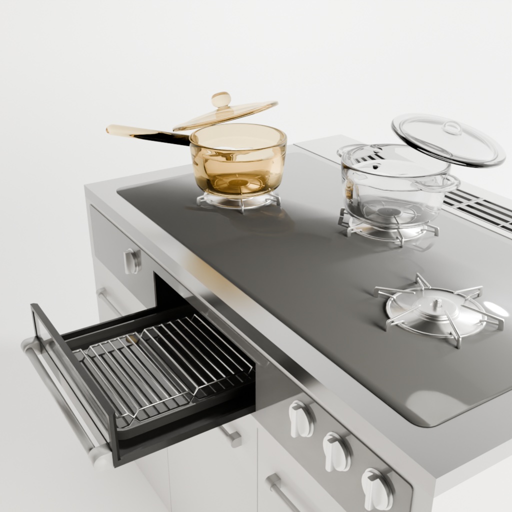 【Blender対応】3Dモデル:キッチンコンロ/ガラス鍋セット