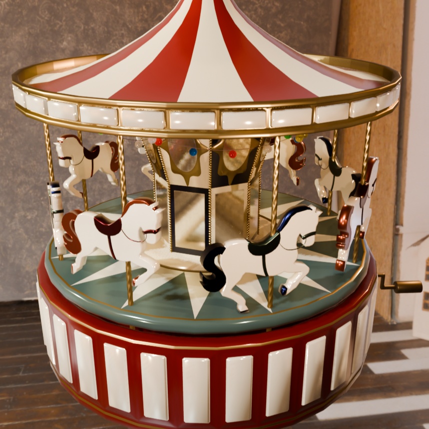 【Blender対応】3Dモデル:アニメーション付き・オルゴール風メリーゴーランド