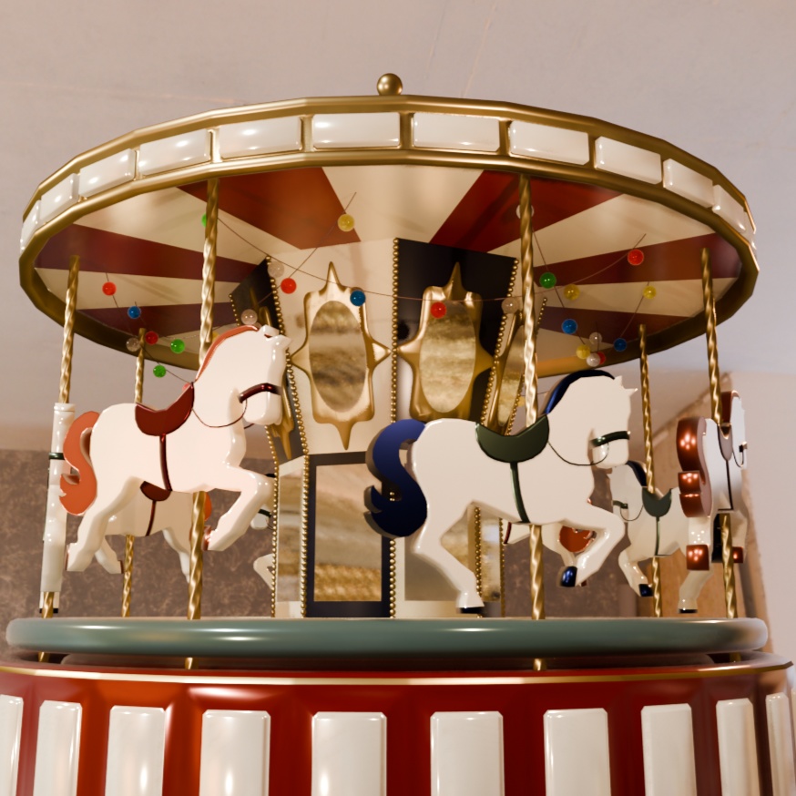 【Blender対応】3Dモデル:アニメーション付き・オルゴール風メリーゴーランド