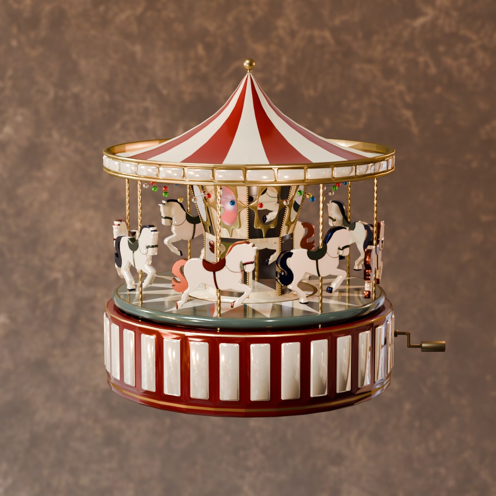 【Blender対応】3Dモデル:アニメーション付き・オルゴール風メリーゴーランド