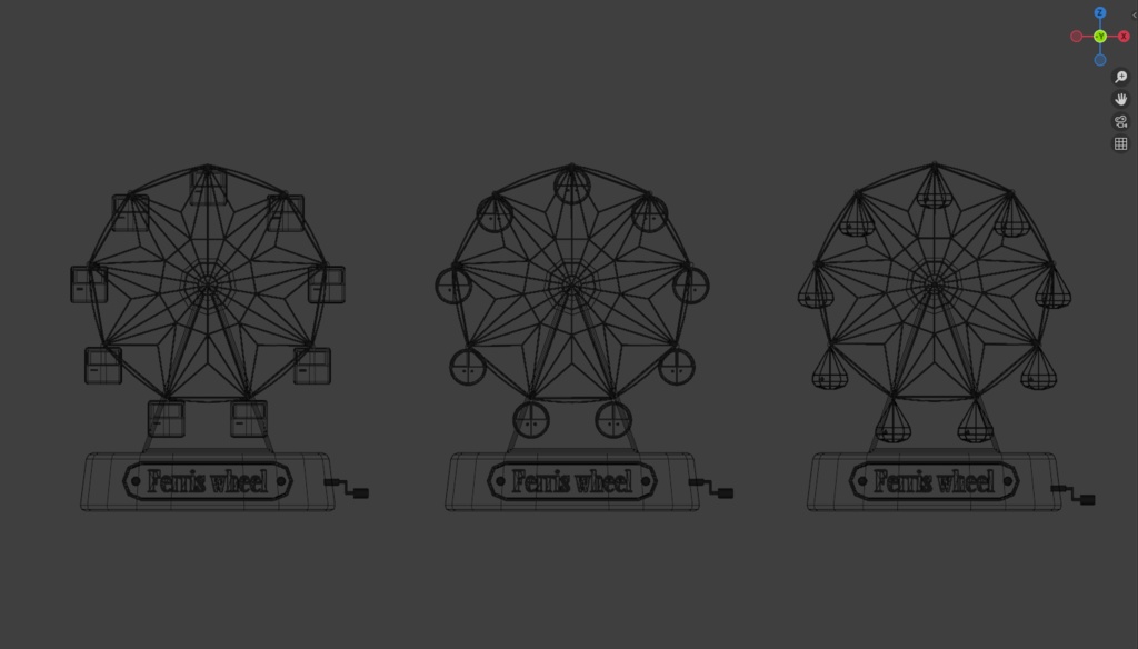【Blender対応】3Dモデル:アニメーション付き・オルゴール風 観覧車3種セット