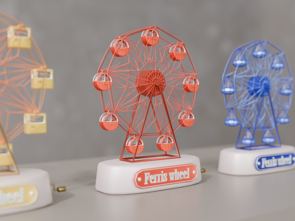 【Blender対応】3Dモデル:アニメーション付き・オルゴール風 観覧車3種セット