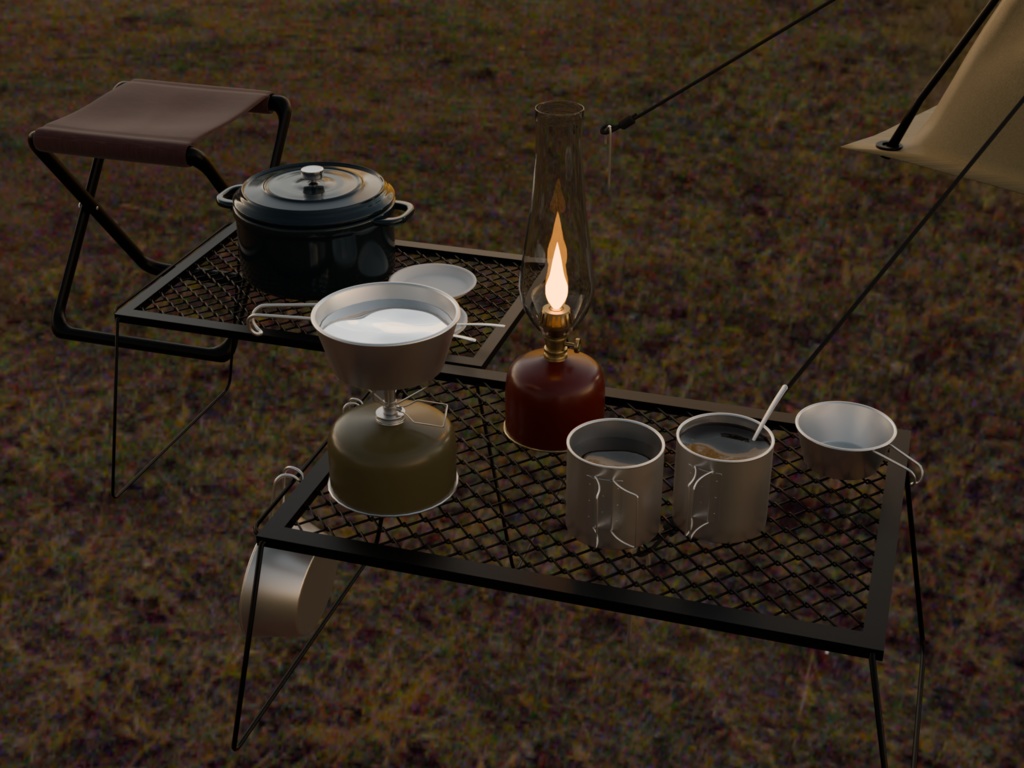 【Blender対応】3Dモデル:アウトドア用品・Bセット/テント単品