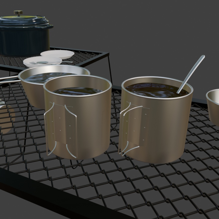 【Blender対応】3Dモデル:アウトドア用品・Cセット/テーブル+小物セット