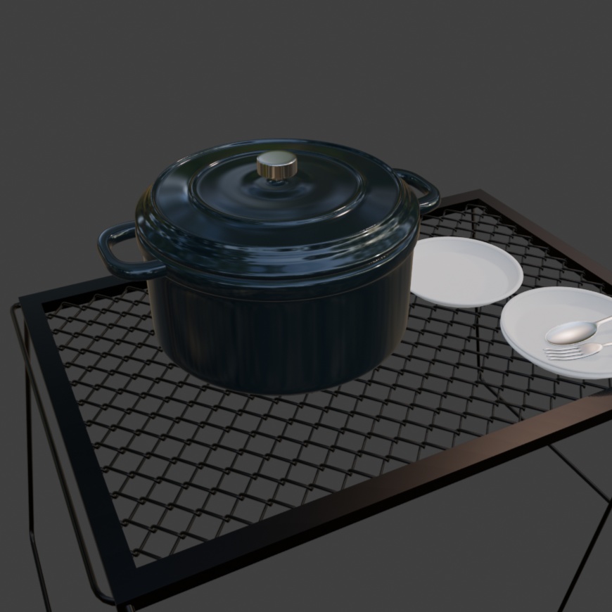 【Blender対応】3Dモデル:アウトドア用品・Cセット/テーブル+小物セット