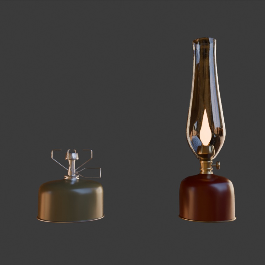 【Blender対応】3Dモデル:アウトドア用品・Dセット/ミニコンロ・ガスランプ
