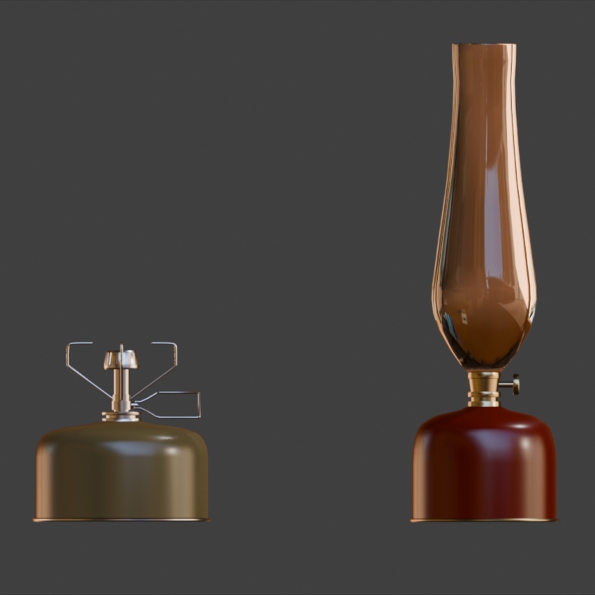 【Blender対応】3Dモデル:アウトドア用品・Dセット/ミニコンロ・ガスランプ