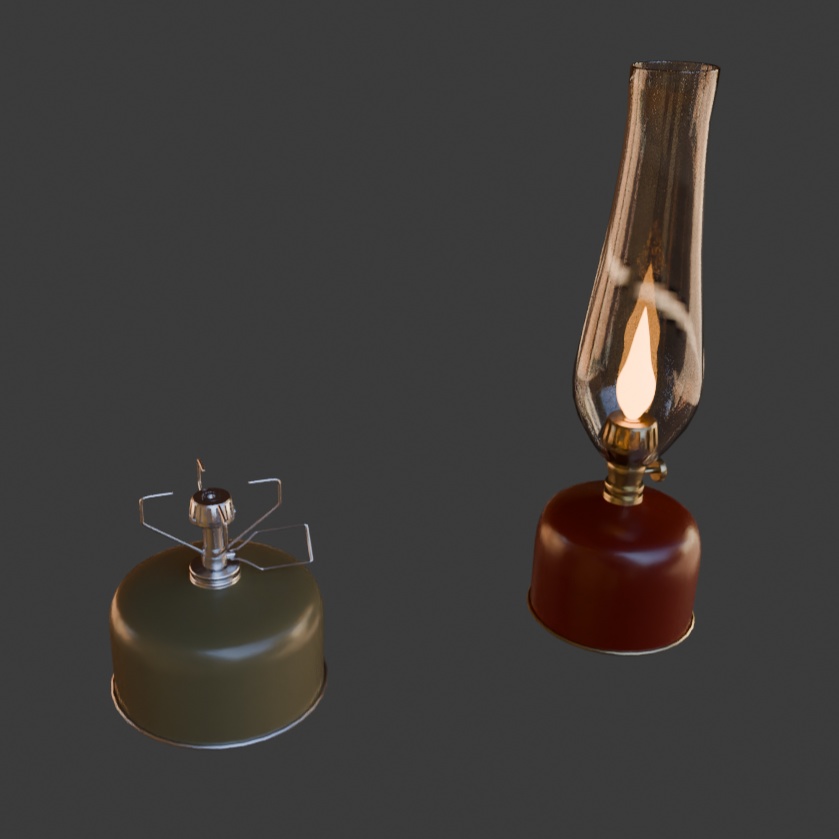 【Blender対応】3Dモデル:アウトドア用品・Dセット/ミニコンロ・ガスランプ