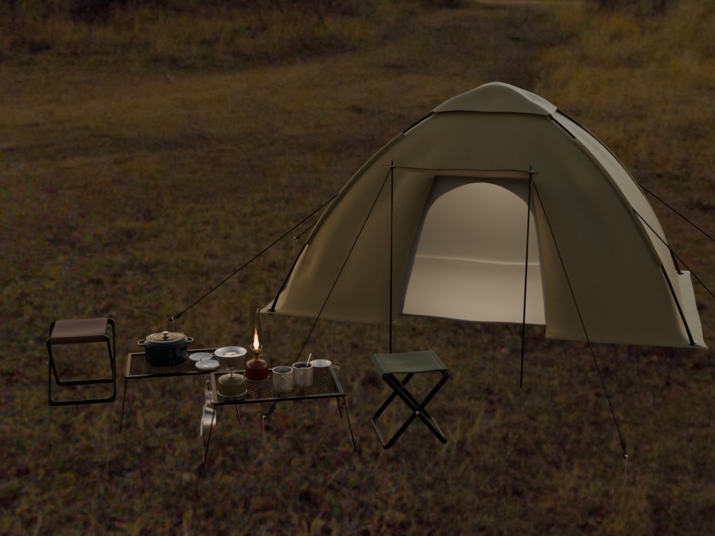 【Blender対応】3Dモデル:アウトドア用品・Dセット/ミニコンロ・ガスランプ