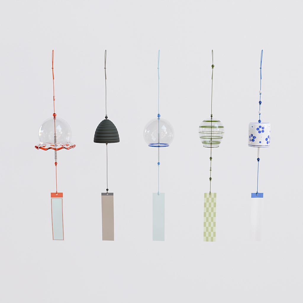 【Blender対応】3Dモデル:風鈴・5種セット