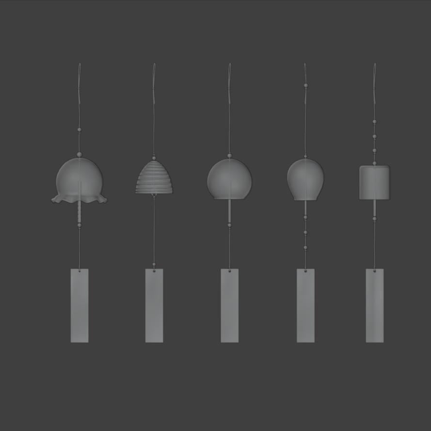 【Blender対応】3Dモデル:風鈴・5種セット