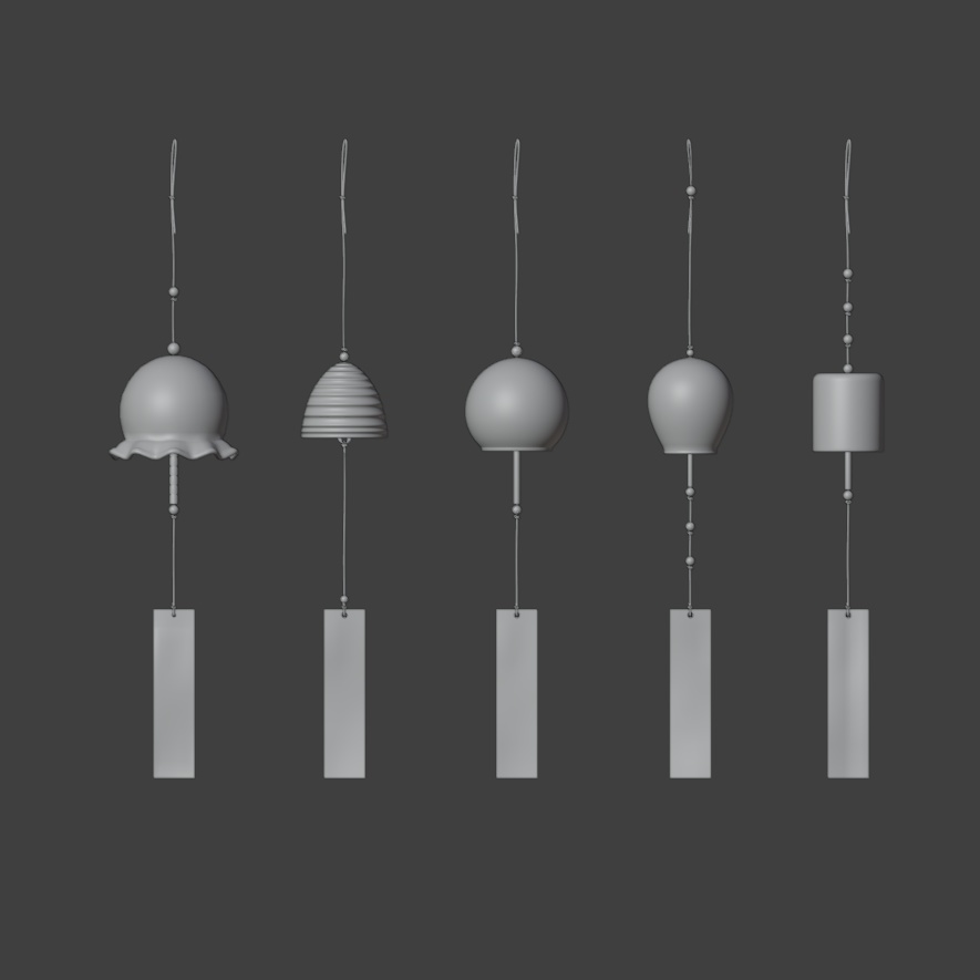 【Blender対応】3Dモデル:風鈴・5種セット