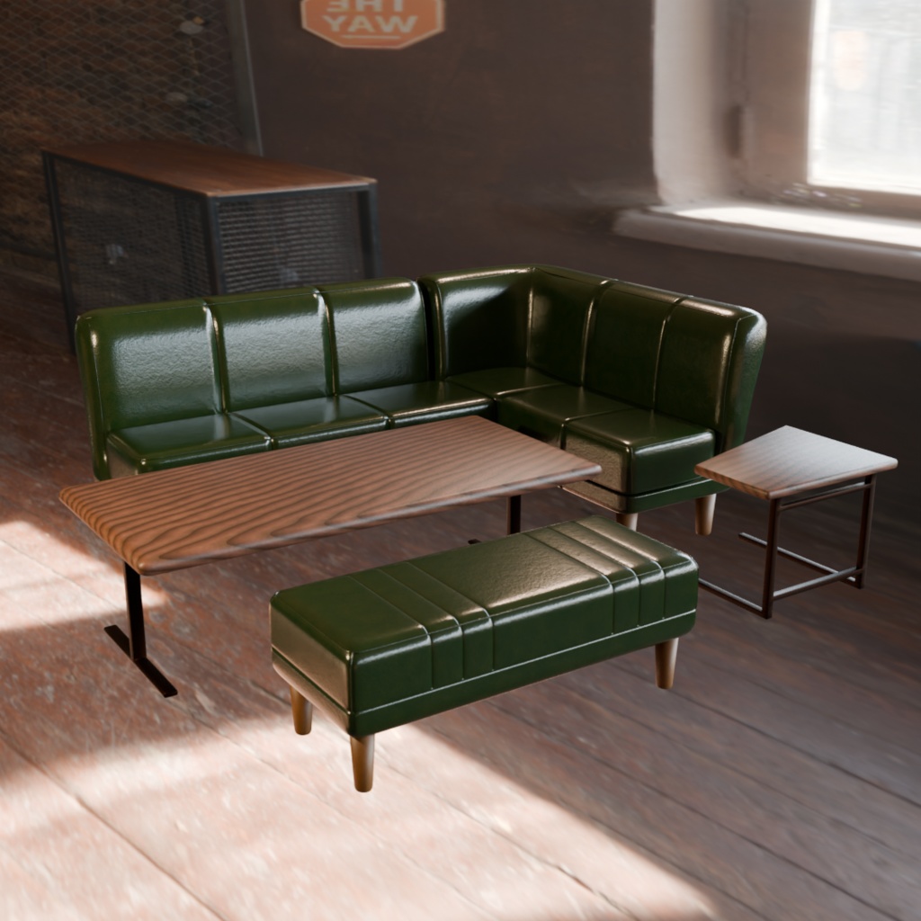 【Blender対応】3Dモデル：ソファー、テーブルセット