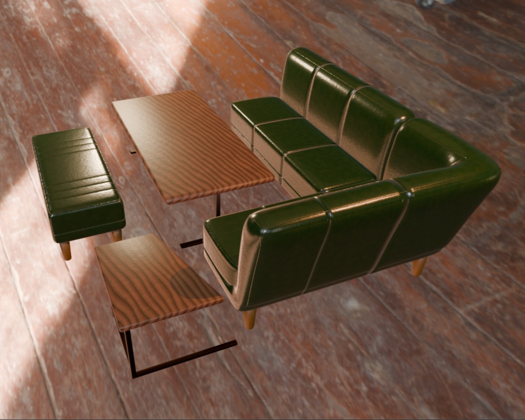 【Blender対応】3Dモデル:ソファー、テーブルセット
