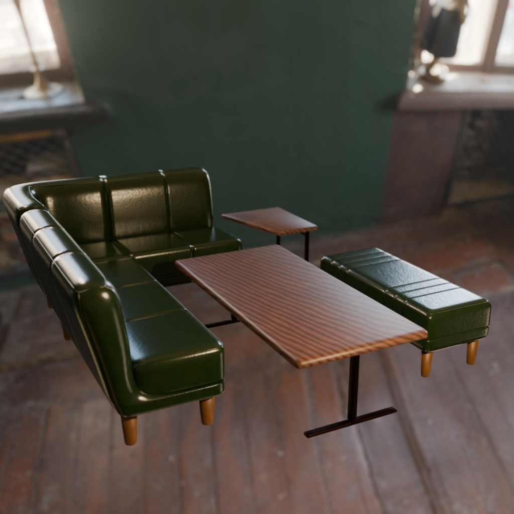 【Blender対応】3Dモデル:ソファー、テーブルセット