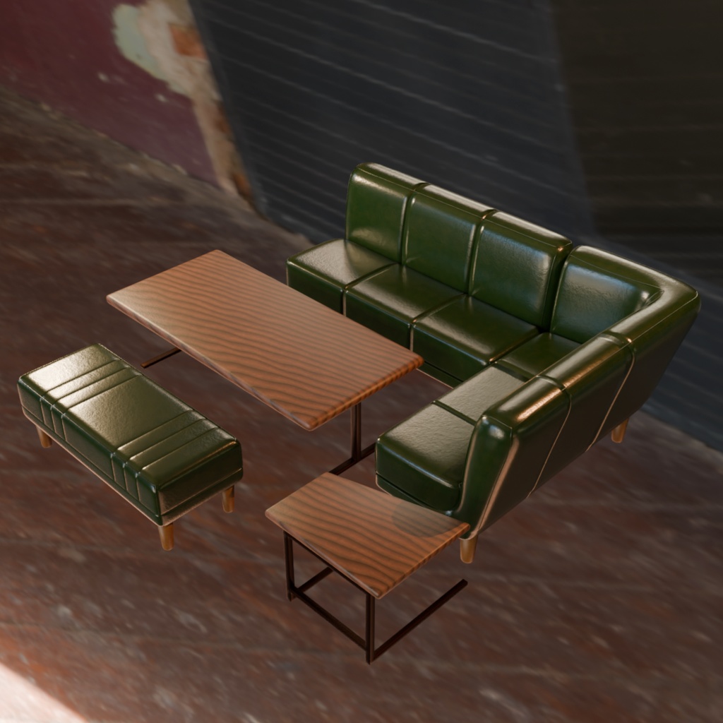 【Blender対応】3Dモデル:ソファー、テーブルセット