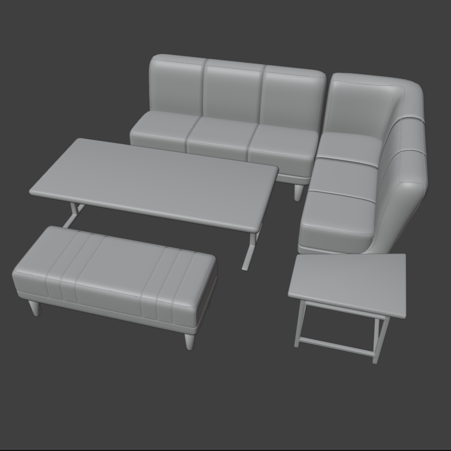【Blender対応】3Dモデル:ソファー、テーブルセット