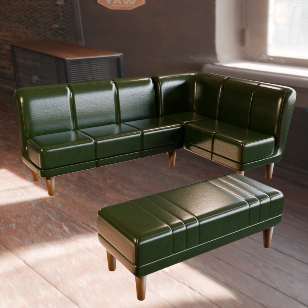 【Blender対応】3Dモデル:ソファー、テーブルセット