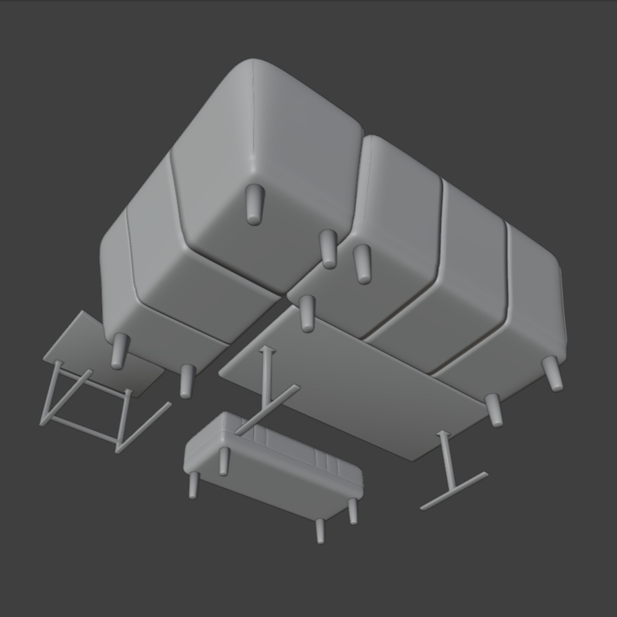 【Blender対応】3Dモデル:ソファー、テーブルセット