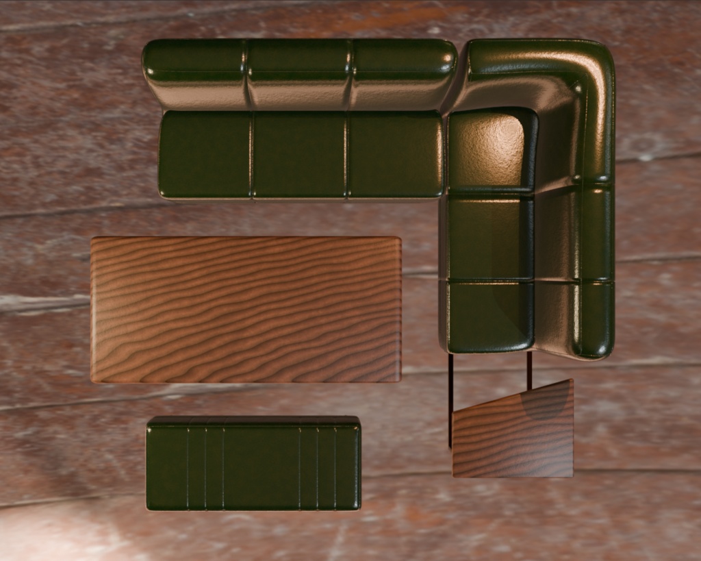 【Blender対応】3Dモデル:ソファー、テーブルセット