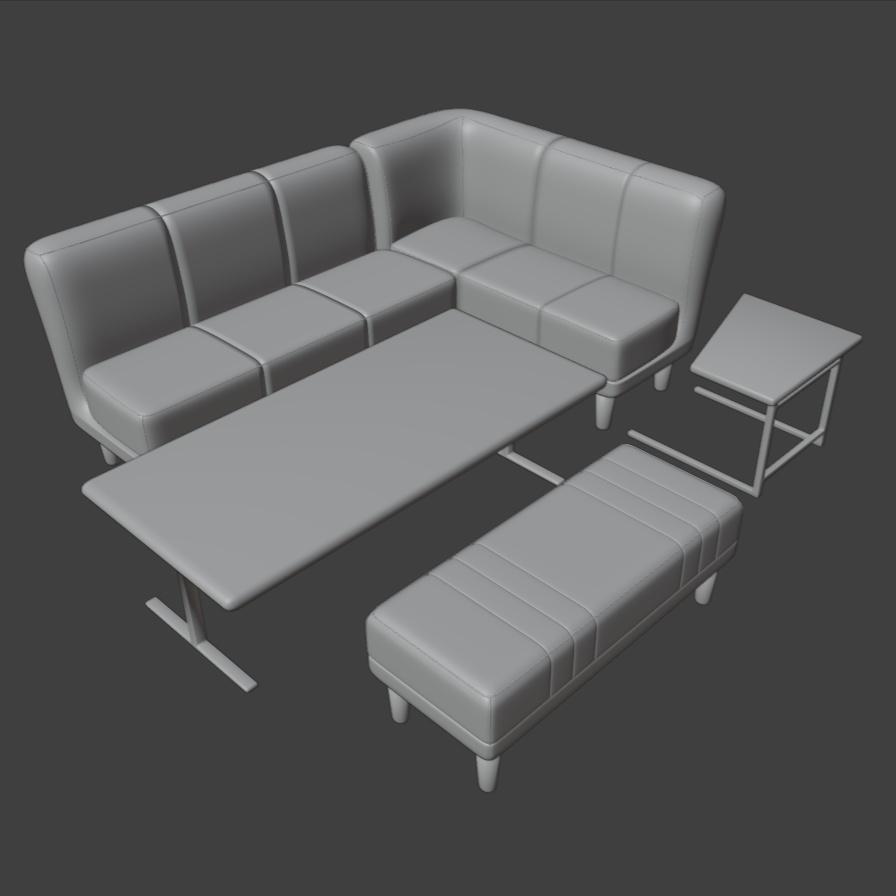 【Blender対応】3Dモデル:ソファー、テーブルセット