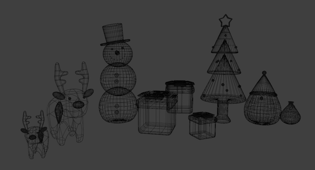 【Blender対応】3Dモデル:Xmasインテリアセット