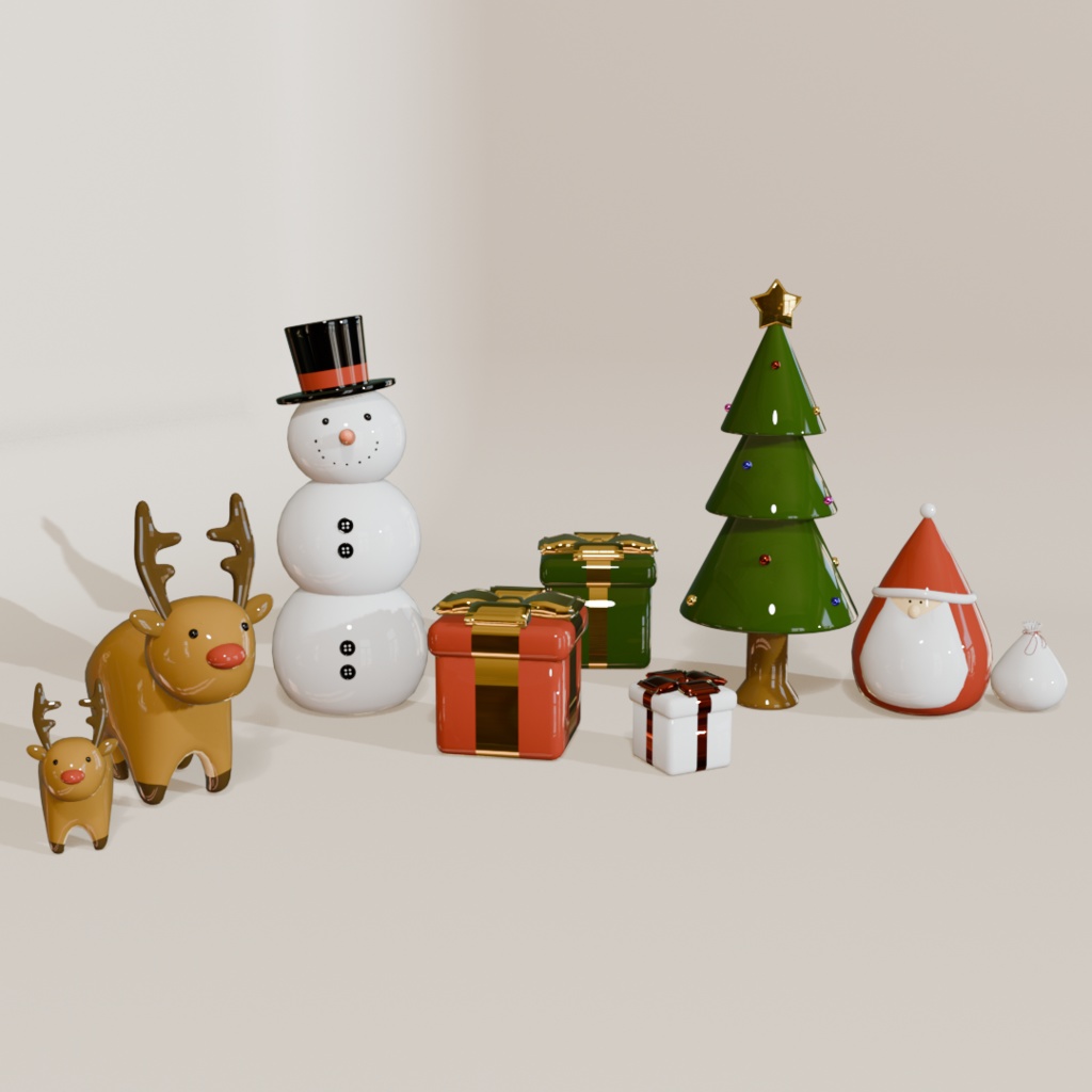 【Blender対応】3Dモデル:Xmasインテリアセット